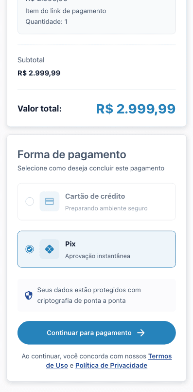 Checkout mobile da OrcaPay exibido em destaque