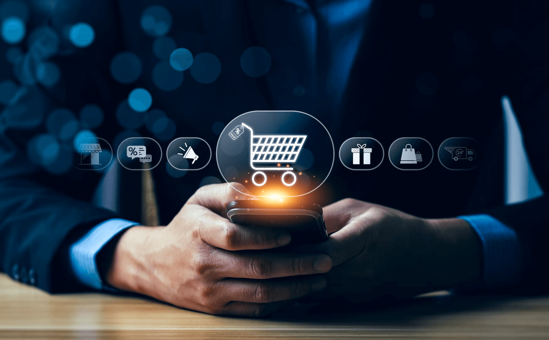 Ilustração de um marketplace com múltiplos vendedores recebendo